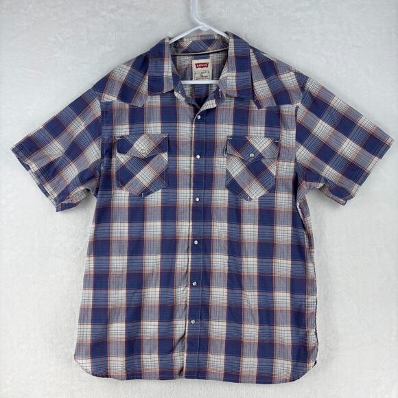 Levi's Other - Levis Short Sleeve Pearl Snap Shirt XL Blue Plaid Western Cowboy